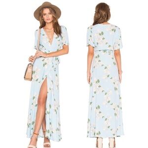 Privacy Please Floral Wrap Maxi Dress - Light Blue